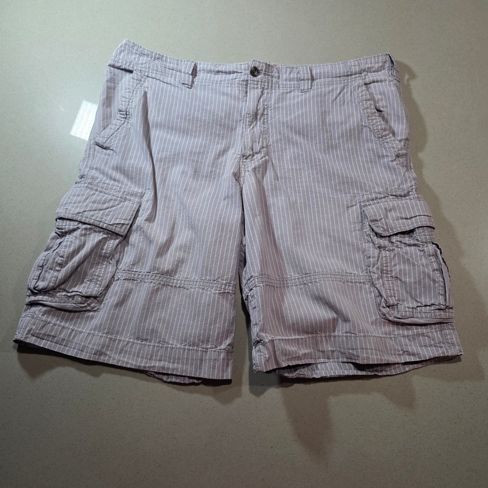 Mossimo Supply Co Mens Grey White Pinstripe Cargo Shorts Size 42 Utility Pocket